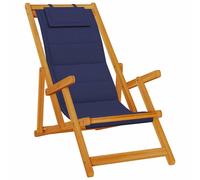 vidaXL Folding Beach Chair with Armrests Blue Acacia Wood & Textilene, Blue