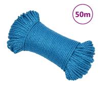 vidaXL Braided Polypropylene Cord - Blue 3 mm Diameter, Weather-Resistant Twisted Work Rope, 50m Long for Indoor/Outdoor Use