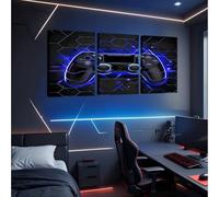 Blue Video Game Wall Decorations Gamer Gamepad Framed Wall Art for Living Room 40x30cmx3Pcs,Modern Geometric Gaming Picture Wall Decor