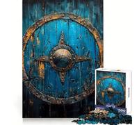 Blue Viking Shield Jigsaw Puzzles for Adults 1000 Piece Thought Training Slow Leisure Uniform Cut Xmas Present (50X75CM)
