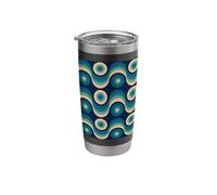 Blue Vintage Abstract Circle Waves Pattern 60s 70s 80s Retro Stainless Steel Insulated Tumbler