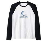 Blue Vintage Crescent Moon Child Celestial Design Raglan Baseball Tee