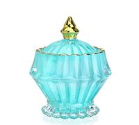 Blue Vintage Glass Jewelry Box,Crystal Candy Jar with Lid,Candy Dishes Decorative,Glass Storage Bathroom Jar Gift for Women