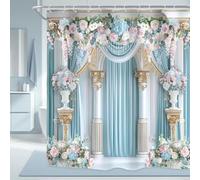 Blue Vintage Shower Curtain Bridal Wedding Decoration Shower Curtains for Bathroom Mould Resistant Fabric 3D Bathtub Curtain Waterproof PolyesterWashable240x200 cm (94 x 79 Inch) with 12 Hooks c.1448
