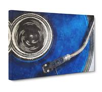 Blue Vinyl Record Canvas Wall Art Print 24x16 Inch | Ready to Hang, Gallery Wrapped, Fade-Resistant Inks, Securely Packaged, UK Made