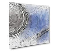 Blue Vinyl Record in Abstract Modern Canvas Wall Art Print Ready to Hang, Framed Picture for Living Room Bedroom Home Office Décor, 14x14 Inch (35x35 cm)