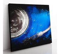Blue Vinyl Record Paint Splash Modern Canvas Wall Art Print Ready to Hang, Framed Picture for Living Room Bedroom Home Office Décor, 50x50 cm (20x20 Inch)