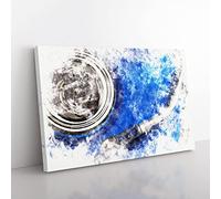 Blue Vinyl Record Watercolour Modern Canvas Wall Art Print Ready to Hang, Framed Picture for Living Room Bedroom Home Office Décor, 60x40 cm (24x16 Inch)