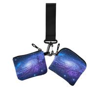 Blue-Violet Cosmic Nebula Women's Money Organizers Minimalist Business Card Holder with Zipper Coin Pocket for Ladies 2 Pcs