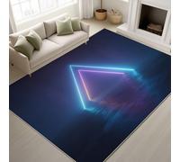 Blue-violet Fade Resistant Printed Rugs Rendered Vector Neon Futuristic Neon Triangle Tunnel Room Flickering Lines Durable Rugs Sci-Fi Futuristic Rug 120 x 180 cm Non-Slip for Game Room