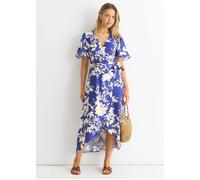 Blue Viscose Floral Wrap Midi Dress Gini London Blue 10