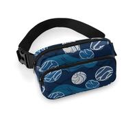 Blue Volleyball Fanny Pack for Women, Personalized Waist Bag with Multi-Pockets for Men, Belt Bag for Travel, Crossbody Bags with Zipper, Adjustable Bum Bags for Running