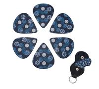 blue Volleyball Guitar Picks 6 Pack, 0.46mm Thickness Celluloid Bass Pick with Leather Guitar Pick Holder Keychain Abstract Art Pics Plectrum for Acoustic Electric Guitar, Ukulele, Bass