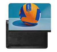 Blue Volleyball Passport Holder with 3 Card Slots, Portable PU Leather Travel Wallet, Slim Protective Cover for Passport, ID, Credit Cards