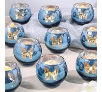 Blue Votive Candle Holders Set, 12 PCS Tea Lights Candle Holder Decorative Bulk with Butterfly Pattern, Candle Holders for Wedding Table, Home Decor