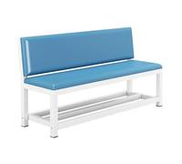 Blue Waiting Room Bench with Storage Rack, PU Leather Padded Seat, Metal Frame, Ergonomic Backrest, Ideal for Office, School, Clinic, Entryway (100cm/39.4in)