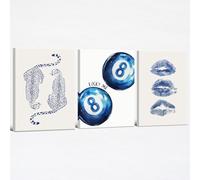 Blue Wall Art Trendy Cheetah Prints Retro 8 Ball Poster Set of 3 Funky Navy Kiss Lips Coquette Room Decor Lucky Picture Preppy Aesthetic for Girls Bedroom Dorm 12x16 inch Framed