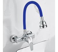 Blue Wall Mounted Kitchen Faucet Brass Hot & Cold Water Single Handle Swivel Tap for Sink Stylish & Grifo de Cocina for Modern Homes