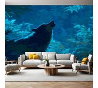 Blue Wall Mural 250 x 180 cm Timber Wolf Animal Non-Woven Art Print Wallpaper Mural for Walls Living Room Bedroom TV Background Boys Girls Kids Rooms Decoration