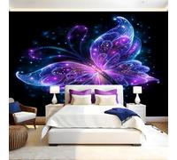 Blue Wall Mural Butterfly Texture and Lines Photo Poster Mural Wallpaper Non-Woven Premium Art Print Living Room Bedroom Nursery TV Background Home Decor 300 x 210cm