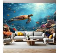 Blue Wall Murals for Living Room Ocean Turtle Coral Reef 3D Print Photo Wallpaper Luxury Design Modern Non-Woven Wall Mural Sofa TV Kids Bedroom Decoration 200 x 140cm