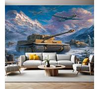 Blue Wall Murals for Living Room War Tanks and Fighter Planes 3D Print Photo Wallpaper Luxury Design Modern Non-Woven Wall Mural Sofa TV Kids Bedroom Decoration 200 x 140cm