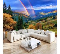 Blue Wallpaper Panoramic Deco Autumn Valley, Wallpaper Mural Rainbow Forest 200 X 140 Cm for Bedroom Living Room Office Hotel Premium Non-Woven Mural - Wall Background Decoration
