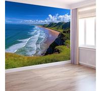 Blue Wallpaper Panoramic Deco Natural Resort Style, Wallpaper Mural Seaside Cliffs Beaches 400 X 280 Cm for Bedroom Living Room Office Hotel Premium Non-Woven Mural - Wall Background Decoration