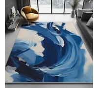 Blue Washable Area Rug 120 x 160 cm, Abstract Ocean Waves Printed Design Short Lint Non-Slip Backing Carpet For Living Room, Open-Plan Lounge Tea Rooms Country Estates Outdoor Rug