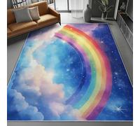 Blue Washable Area Rug 160 x 230 cm, Cartoon Magic Night Sky Printed Design Short Lint Non-Slip Backing Carpet For Living Room, Open-Plan Lounge Tea Rooms Country Estates Outdoor Rug