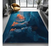 Blue Washable Area Rug 60 x 90 cm, Abstract Cinematic Seawater Art Printed Design Short Lint Non-Slip Backing Carpet For Living Room, Open-Plan Lounge Tea Rooms Country Estates Outdoor Rug