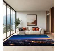 Blue Washable Area Rug for Living Room 80 x 150 cm, Modern Los Angeles At Night Soft Touch Short Pile Style Carpet Area Rugs Non Shedding Short Pile Floor Carpet for Bedroom Dining Room