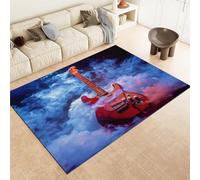 Blue Washable Area Rugs Music Red Guitar Area Rug For Living Room 140 X 200 Cm Soft Faux Short Pile Carpet Mat Durable Enough Foldable Apply To Bedroom Dining Room,80 X 150 Cm