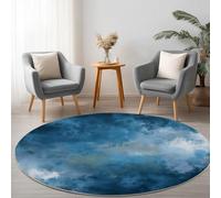 Blue Washable Round Rug Area Rug, Shabby Chic Print Large Rug with Upgrade Anti-slip PVC Material for Bedroom Classic Round Carpet Non Shedding, 100 cm