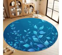 Blue Washable Round Rugs 120 cm, Non Slip Elegant Plant Leaf SpiralBoys Girls Circle Rug - Super Soft Low Pile Area Carpet for Bedroom Living Room Kids Room