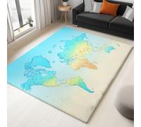 Blue Washable Rugs Living Room 140 x 200 cm Soft Short Pile Area Rug,Retro Watercolour World Map Carpet, for Indoor Bedroom Living room, Dining Room Home Office