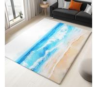 Blue Washable Rugs Living Room 180 x 240 cm Soft Short Pile Area Rug,Watercolour Beach Scene Waves Carpet, for Indoor Bedroom Living room, Dining Room Home Office