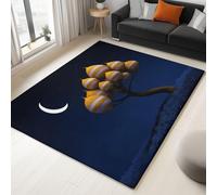 Blue Washable Rugs Living Room 90 x 150 cm Soft Short Pile Area Rug, Fantasy Cartoon Tree Beehive Crescent Moon Carpet - for Indoor Bedroom Living room Dining Room Home Office