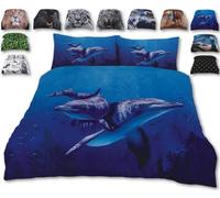 Blue Water Dancing Dolphins Bed Set - 3D Animal Printed KING Beddings Duvet Cover + 2 Matching Pillowcases - Premium Quality Print Design - Natural Cotton + Virgin Polyester (Dolphin, King)