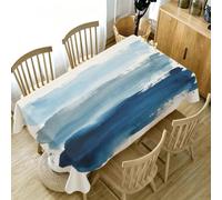 Blue Watercolor Brush Stroke Print Tablecloth 100x140, Abstract Table Cover | 3D Ink Wash Texture Design, Stain-Resistant Washable Fabric for Dining Tables, Kitchens and Outdoor Use