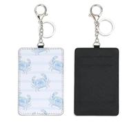 Blue Watercolor Crabs Ski Pass Card Holder with Key Chain Bus Pass Holder for Men Women with 2 Card Slots Slim Wallet for Nurse Teacher Student Meal Bank Credit Cards Daily Use Paramedic Accessories