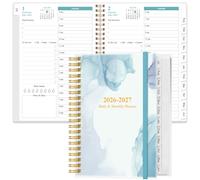 Blue Watercolor Daily & Monthly Planner 2024-2025, One Page Per Day, July 2024 to June 2025, Flexible Cover, Tabs, Inner Pocket, 6.4" x 8.5"