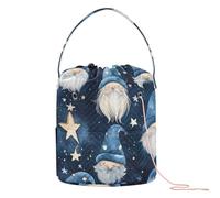Blue Watercolor Gnomes Gold Stars Yarn Bag Small Crochet Bag Travel Yarn Storage Organizer Drawstring Knitting Bag for Crocheting Project, Store Skein Ball, Knitting Needles
