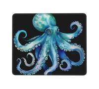 Blue Watercolor Octopus Mouse Pad with Stitched Edge, Comfortable Mouse Pads with Non-Slip Rubber Base Gaming Mouse Mat Washable Mousepads Computers Laptop Desk Accessories for Office 7 x 8.6 in
