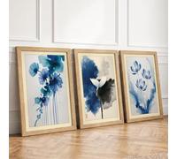 Blue Watercolour Blooms Botanical Set of 3 Framed Wall Art Prints A2