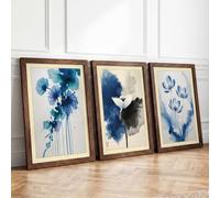 Blue Watercolour Blooms Botanical Set of 3 Framed Wall Art Prints A4
