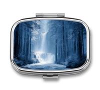 Blue Waterfall in The Forest Pill Box 2 Compartment Portable Medicine Pill Case Travel Pill Organizer for Pocket Purse