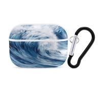 Blue Wave Art Airpod Pro Case AirPods 2 Case for Women Hard Shell Protective Cover with Carabiner Keychain Compatible with AirPods Case 2nd 1st Generation, Front LED Visible White