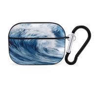 Blue Wave Art Airpod Pro Case AirPods 2 Case for Women Hard Shell Protective Cover with Carabiner Keychain Compatible with AirPods Case 2nd 1st Generation, Front LED Visible Black