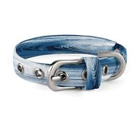 Blue Wave Art Dog Collar Adjustable Pet Collar Stainless Steel D-Ring Collar Oxford Cloth Cat Collar Strap with Metal Buckle for Small Medium Dog